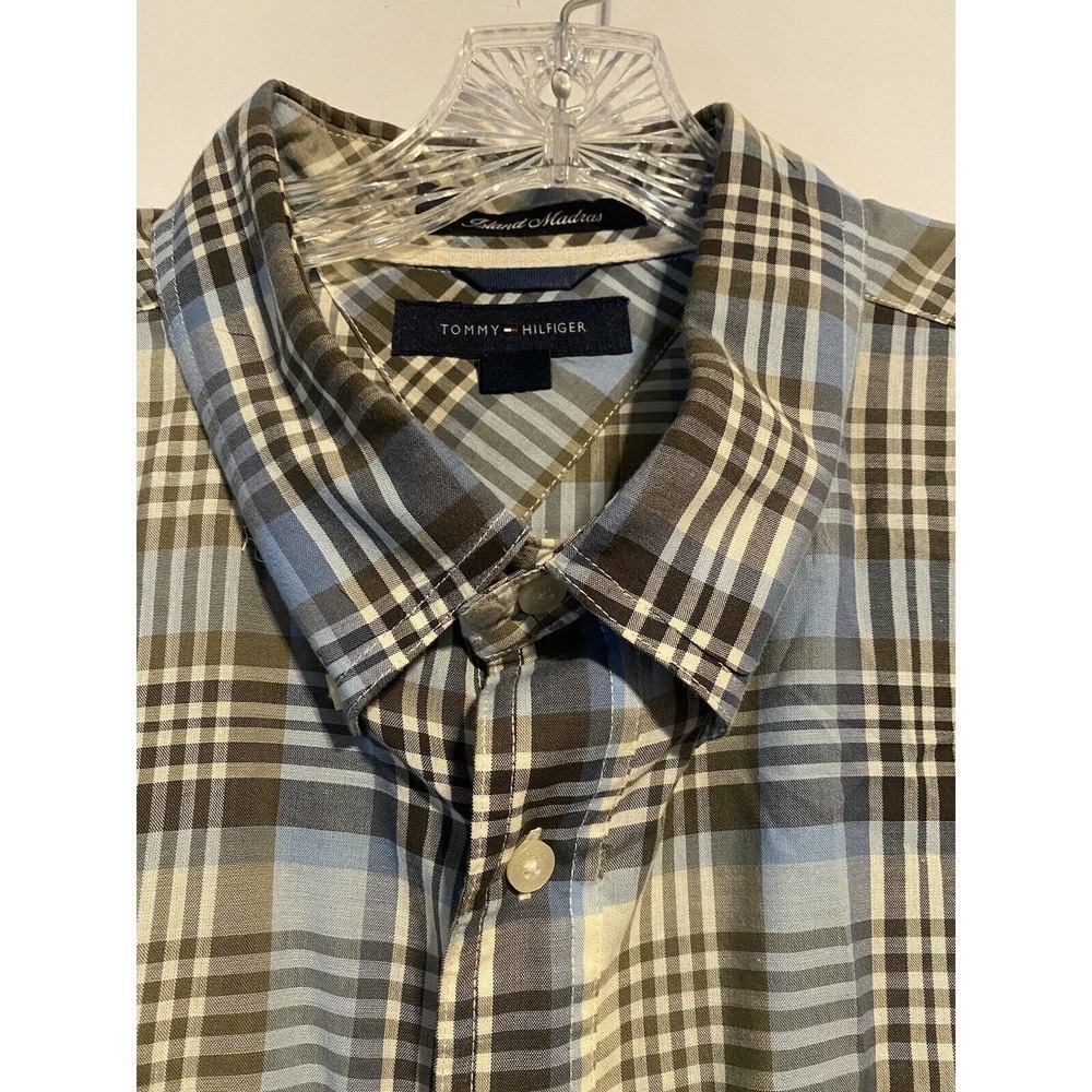 𝅺TOMMY Hilfiger Island Madras Sz Extra Large Shirt Blue Plaid - Picture 4 of 8